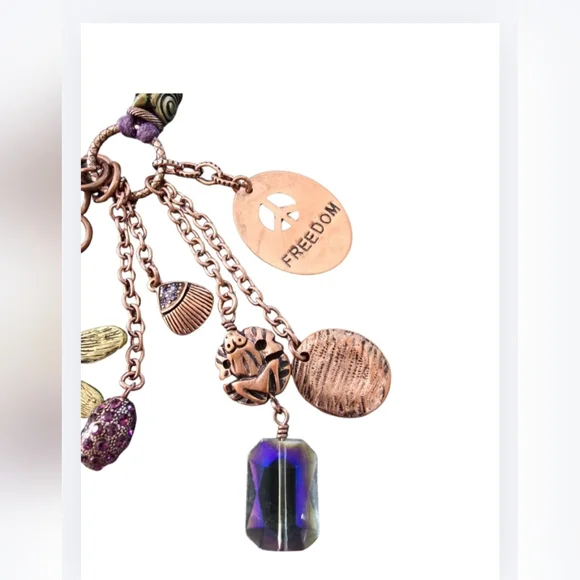 Anthropologie Mythologie Charm Necklace Dragonfly Freedom Peace Boho Purple Cord - Picture 4 of 8